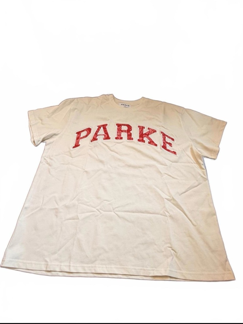 Parker Cream Tee with Red Appliqué Letters